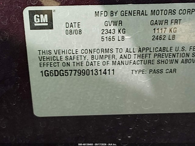 46139465 :رقم المزاد ، 1G6DG577990131411 vin ، 2009 Cadillac Cts Standard مزاد بيع