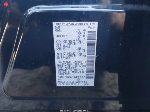 46139467 :رقم المزاد ، 5N1DL0MN5HC549990 vin ، 2017 Infiniti Qx60 مزاد بيع
