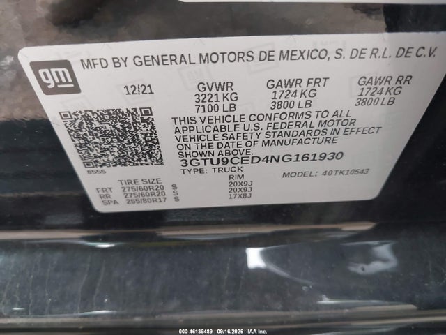 Aukcja sprzedaży 2022 Gmc Sierra 1500 Limited 4wd  Short Box Elevation, vin: 3GTU9CED4NG161930, numer aukcji: 46139489