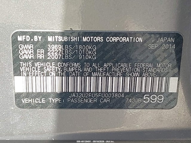 Продажа на аукционе авто 2015 Mitsubishi Lancer Es, vin: JA32U2FU5FU003804, номер лота: 46139491