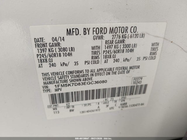 Ford EXPLORER XLT 2014 1FM5K7D83EGC36080 Image 9