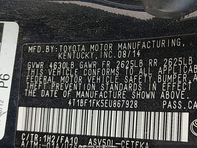 Продаж на аукціоні авто 2014 Toyota Camry L, vin: 4T1BF1FK5EU867928, номер лоту: 46139569