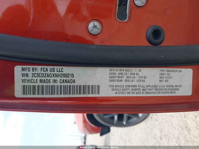 2022 Dodge Challenger Sxt მანქანა იყიდება აუქციონზე, vin: 2C3CDZAGXNH200215, აუქციონის ნომერი: 46139576