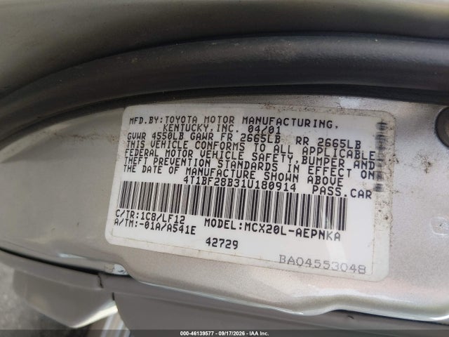 46139577 :رقم المزاد ، 4T1BF28B31U180914 vin ، 2001 Toyota Avalon Xl مزاد بيع