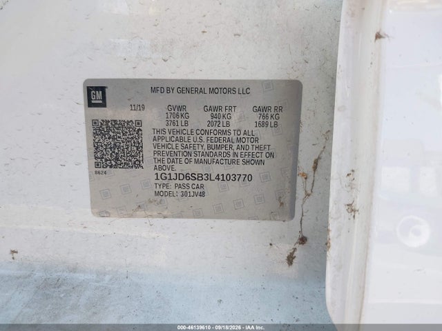 Продажа на аукционе авто 2020 Chevrolet Sonic Fwd  Lt 5-door, vin: 1G1JD6SB3L4103770, номер лота: 46139610