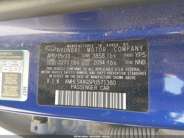 Auction sale of the 2023 Hyundai Elantra Sel, vin: KMHLS4AG5PU571380, lot number: 46139644