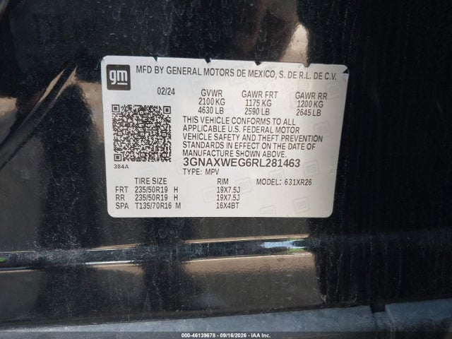 2024 Chevrolet Equinox Awd Rs მანქანა იყიდება აუქციონზე, vin: 3GNAXWEG6RL281463, აუქციონის ნომერი: 46139678