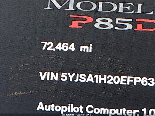 2014 Tesla Model S P85d მანქანა იყიდება აუქციონზე, vin: 5YJSA1H20EFP63470, აუქციონის ნომერი: 46139683