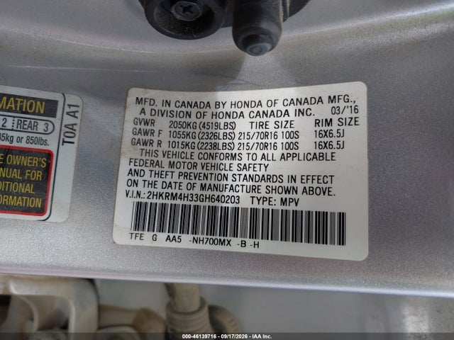 Продажа на аукционе авто 2016 Honda Cr-v Lx, vin: 2HKRM4H33GH640203, номер лота: 46139716