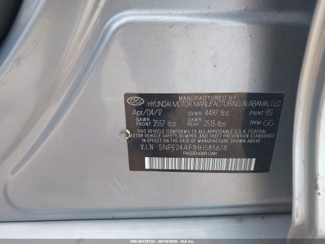 Aukcja sprzedaży 2017 Hyundai Sonata, vin: 5NPE24AF1HH585678, numer aukcji: 46139734