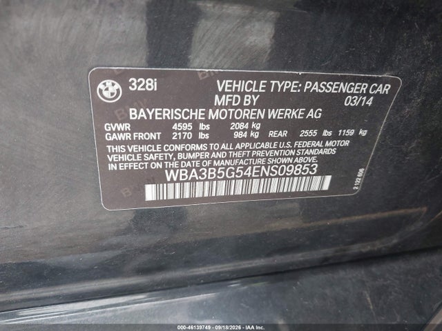 Aukcja sprzedaży 2014 Bmw 328i Xdrive, vin: WBA3B5G54ENS09853, numer aukcji: 46139749