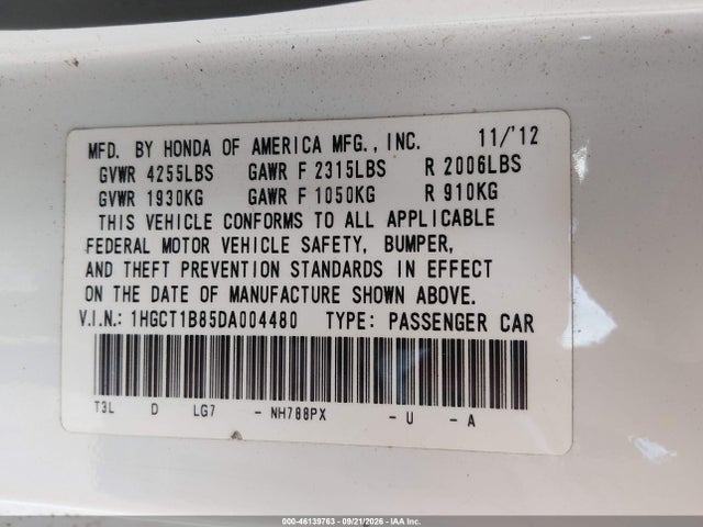 Aukcja sprzedaży 2013 Honda Accord Ex-l, vin: 1HGCT1B85DA004480, numer aukcji: 46139763