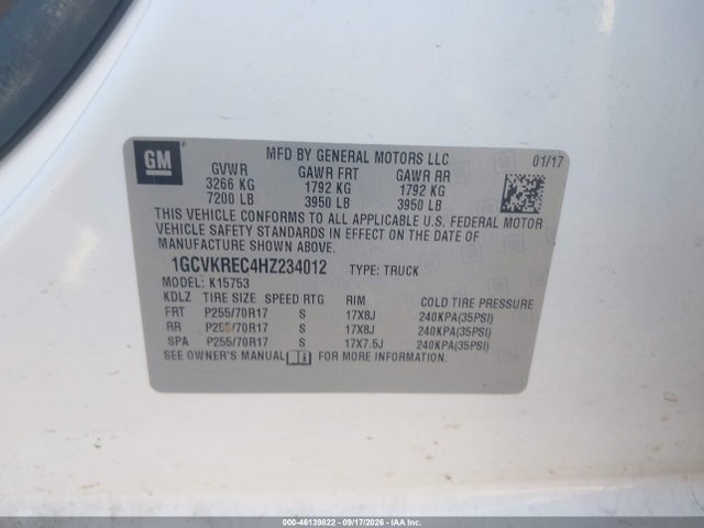 Продажа на аукционе авто 2017 Chevrolet Silverado 1500 1lt, vin: 1GCVKREC4HZ234012, номер лота: 46139822
