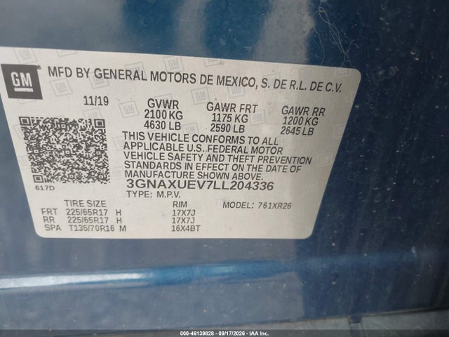 Продаж на аукціоні авто 2020 Chevrolet Equinox Awd Lt 1.5l Turbo, vin: 3GNAXUEV7LL204336, номер лоту: 46139828