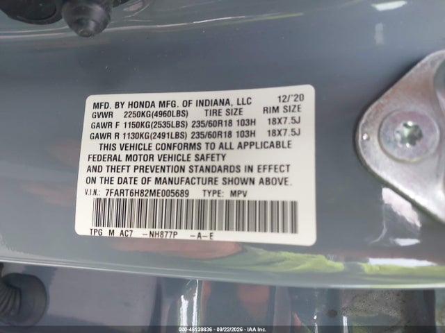Aukcja sprzedaży 2021 Honda Cr-v Hybrid Ex-l, vin: 7FART6H82ME005689, numer aukcji: 46139836