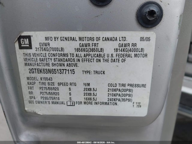 Продаж на аукціоні авто 2005 Gmc Sierra 1500 Denali, vin: 2GTEK63N651377115, номер лоту: 46139842