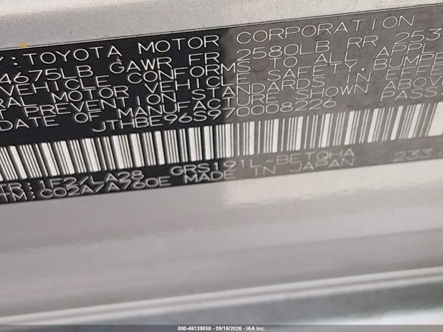 Продаж на аукціоні авто 2007 Lexus Gs 350, vin: JTHBE96S970008226, номер лоту: 46139858