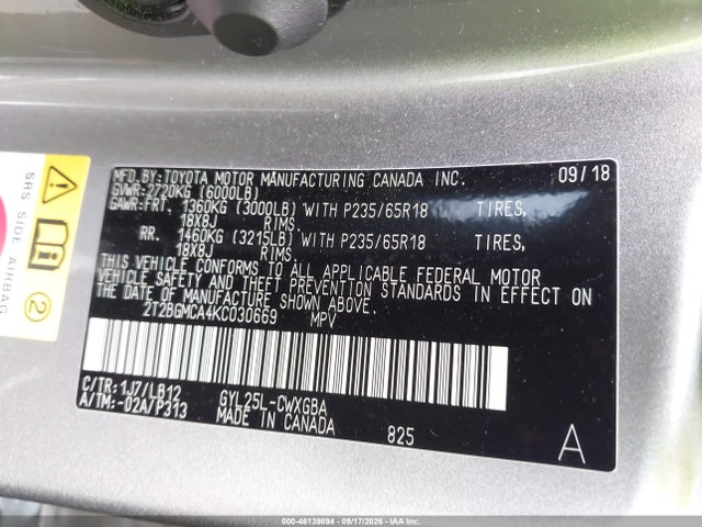 46139894 :رقم المزاد ، 2T2BGMCA4KC030669 vin ، 2019 Lexus Rx 450h مزاد بيع