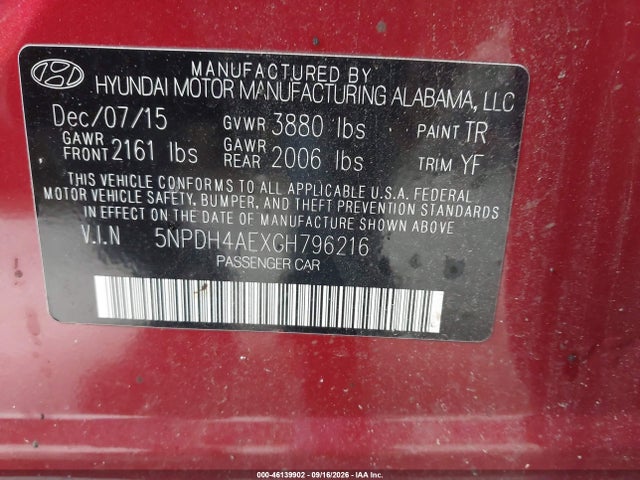 Продажа на аукционе авто 2016 Hyundai Elantra Se, vin: 5NPDH4AEXGH796216, номер лота: 46139902