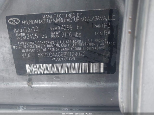Aukcja sprzedaży 2011 Hyundai Sonata Se, vin: 5NPEC4AC6BH129072, numer aukcji: 46139908