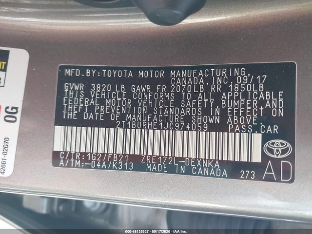 Toyota COROLLA LE 2018 2T1BURHE1JC974059 Image 9