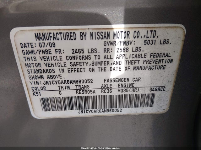 Aukcja sprzedaży 2010 Infiniti M35x, vin: JN1CY0AR6AM960052, numer aukcji: 46139934