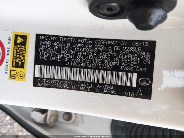 Продаж на аукціоні авто 2013 Lexus Ct 200h, vin: JTHKD5BH6D2157487, номер лоту: 46139941