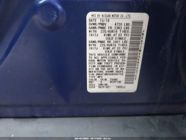 Продаж на аукціоні авто 2019 Nissan Rogue Sv, vin: JN8AT2MVXKW380756, номер лоту: 46139960