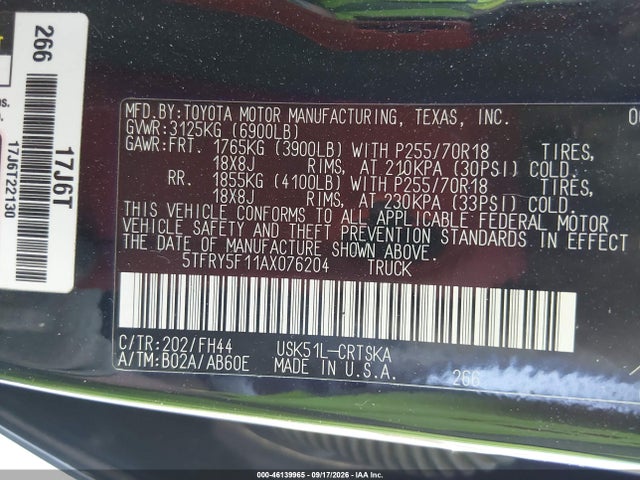 Продажа на аукционе авто 2010 Toyota Tundra Grade 5.7l V8, vin: 5TFRY5F11AX076204, номер лота: 46139965