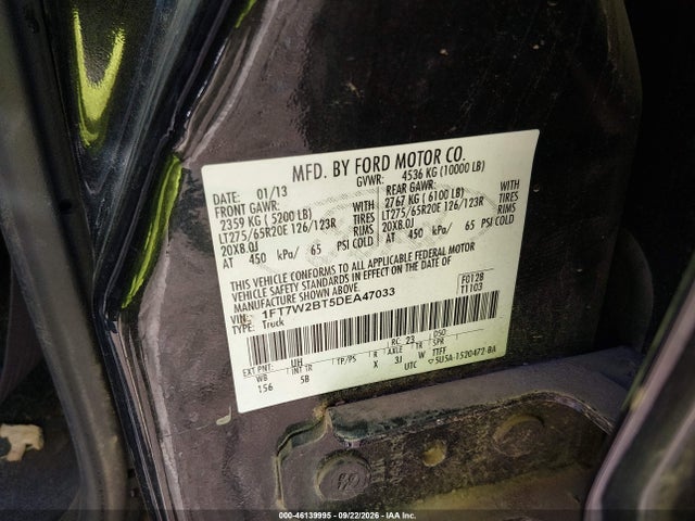Продажа на аукционе авто 2013 Ford F-250 Lariat, vin: 1FT7W2BT5DEA47033, номер лота: 46139995