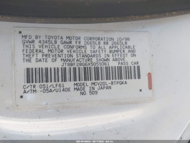 Продаж на аукціоні авто 1999 Lexus Es 300, vin: JT8BF28G6X5059361, номер лоту: 46140024