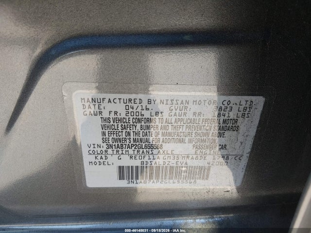 Продаж на аукціоні авто 2016 Nissan Sentra Sv, vin: 3N1AB7AP2GL655568, номер лоту: 46140031