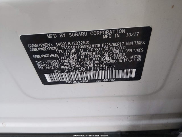 46140074 :رقم المزاد ، JF2SJARC1JH493877 vin ، 2018 Subaru Forester 2.5i Limited مزاد بيع