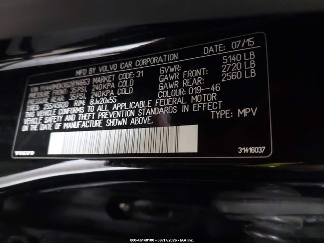 Aukcja sprzedaży 2016 Volvo Xc60 T6 Drive-e, vin: YV449MDKXG2814663, numer aukcji: 46140100