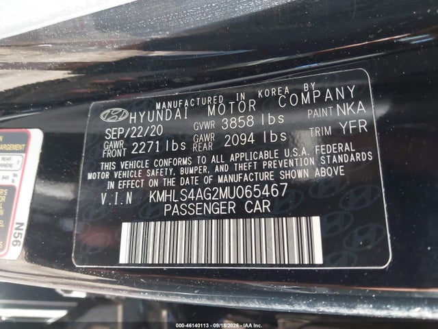 Продажа на аукционе авто 2021 Hyundai Elantra Sel, vin: KMHLS4AG2MU065467, номер лота: 46140113