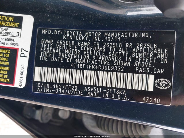 Продаж на аукціоні авто 2012 Toyota Camry Se, vin: 4T1BF1FK4CU009332, номер лоту: 46140161