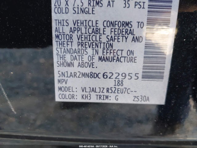 Продаж на аукціоні авто 2013 Nissan Pathfinder S/sv/sl/platinum, vin: 5N1AR2MN8DC622955, номер лоту: 46140164