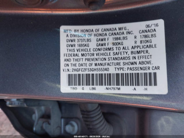 Продаж на аукціоні авто 2016 Honda Civic Lx, vin: 2HGFC2F53GH555340, номер лоту: 46140171