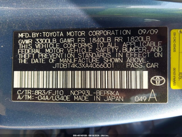Продаж на аукціоні авто 2010 Toyota Yaris, vin: JTDBT4K3XA4066001, номер лоту: 46140189