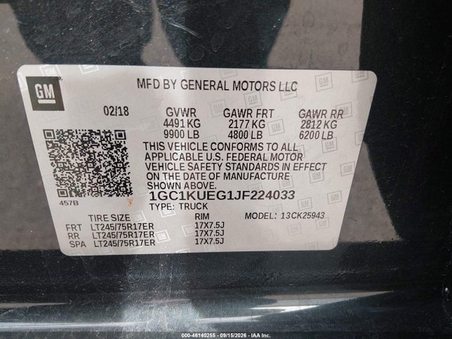 Продаж на аукціоні авто 2018 Chevrolet Silverado 2500hd Wt, vin: 1GC1KUEG1JF224033, номер лоту: 46140255