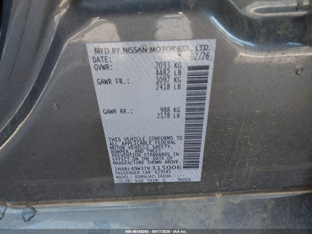 1N4BL4DW3TN315006 Nissan Altima Sv Awd