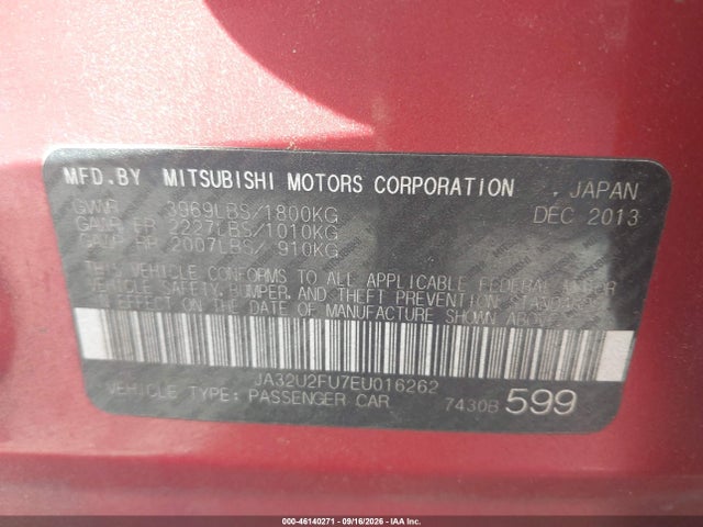 Продажа на аукционе авто 2014 Mitsubishi Lancer Es, vin: JA32U2FU7EU016262, номер лота: 46140271