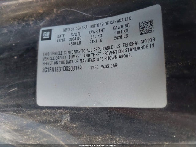 46140302 :رقم المزاد ، 2G1FA1E31D9208179 vin ، 2013 Chevrolet Camaro 2ls مزاد بيع