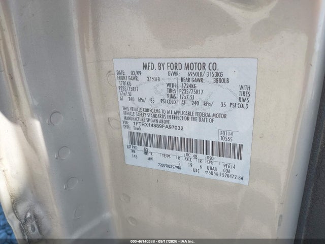 Aukcja sprzedaży 2009 Ford F-150 Stx/xl/xlt, vin: 1FTRX14889FA97032, numer aukcji: 46140388