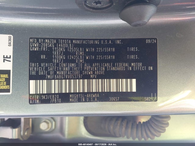 2024 Toyota Corolla Cross Hybrid Xse მანქანა იყიდება აუქციონზე, vin: 7MUFBABG7RV053797, აუქციონის ნომერი: 46140407