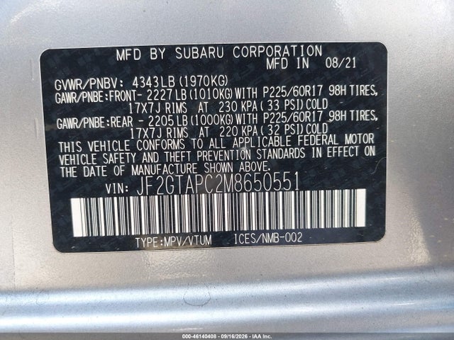 Subaru Crosstrek Premium 2021 JF2GTAPC2M8650551 Image 9