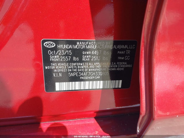 2016 Hyundai Sonata Sport მანქანა იყიდება აუქციონზე, vin: 5NPE34AF7GH330805, აუქციონის ნომერი: 46140490