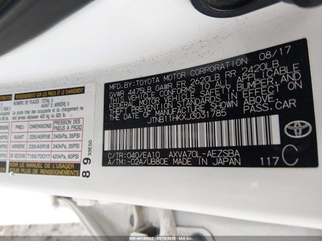 46140502 :رقم المزاد ، JTNB11HKXJ3031785 vin ، 2018 Toyota Camry Se مزاد بيع