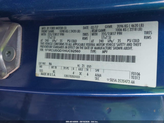 Продажа на аукционе авто 2017 Ford Escape Se, vin: 1FMCU0GD1HUC92560, номер лота: 46140508