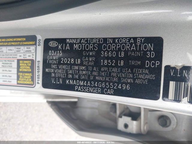 2016 Kia Rio Lx მანქანა იყიდება აუქციონზე, vin: KNADM4A34G6552496, აუქციონის ნომერი: 46140522